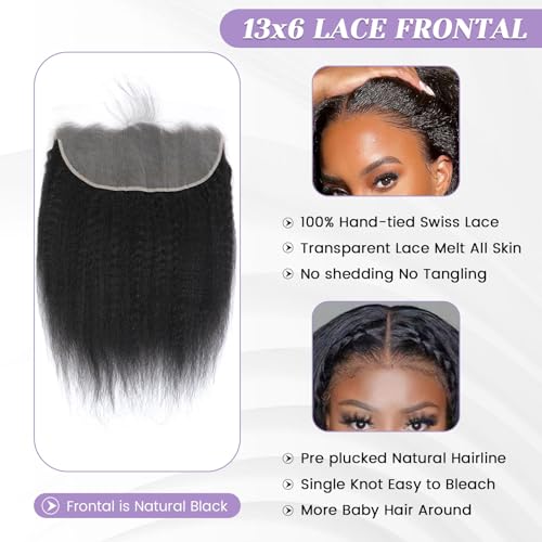 13x6 Frontal Kinky Straight HD Lace Frontal Human Hair Transparent HD Lace Yaki Straight Frontal Closure 100% Human Hair Ear to Ear Lace Frontal Natural Black Color 14 Inch 150% Density
