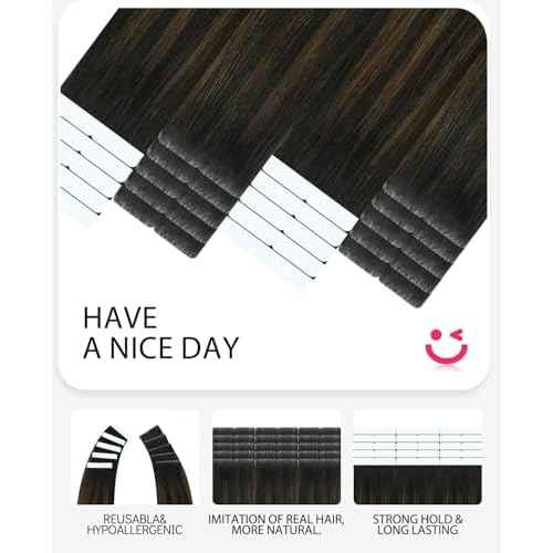 Youngsmile Invisi Edge Tape in Hair Extensions Human Hair #1B/4/27 Natural Black to Chocolate Brown and Caramel Blonde 20pcs 35g 16 Inch Injection Tape in Hair Extensions Human Hair (#1B/4/27,16'')