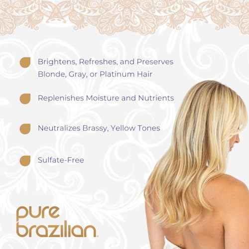 Pure Brazilian Always Blonde Shampoo with Keratin, Acai & Argan Oil, Purple Shampoo for Color-Treated Hair, Sulfate-Free, 33.8 Fl Oz