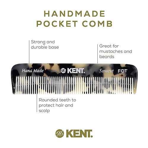 Kent Set Men's Hair Pocket Combs, T White 81T X-Small, FOT All Fine Tooth, R7t Double Toothed Fine and Coarse. Best Hair, Beard and Mustache Grooming Kit for Travel and Home Care, Handmade in England