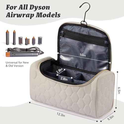Travel Case for Dyson Airwrap Complete Styler, Portable Padded Storage Bag with Hanging Hook, Fits All Dyson Airwrap Models & Attachments, Beige