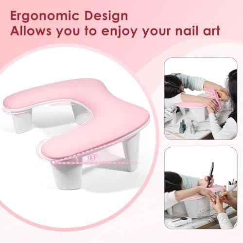 Arm Rest for Nails Tech - U-shaped Manicure Nail Hand Rest Pillow Cushion, Big Microfiber Leather Nail Arm Rest Stand for Acrylic Nail Art Tech (Pink)