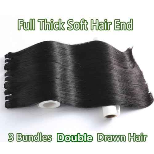 16A Straight Bundles Human Hair 100% Unprocessed Vietnamese Raw Hair Bundles Full and Thick Straight Weave Hair Extensions for Women,Three Times the Lifespan 14Inch