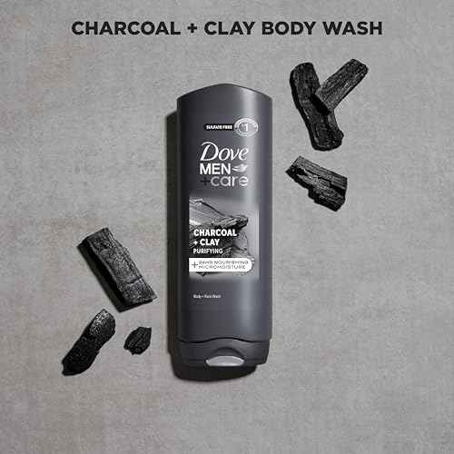 DOVE MEN + CARE Body and Face Wash 4 Count Purifying Charcoal + Clay Body Wash for Men with 24-Hour Nourishing Micromoisture Technology 18 oz