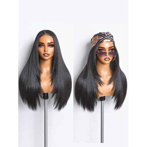 GORGIUS Black Straight Lace Front Wigs Pre Cut Glueless Layered Wig Middle Part Synthetic Frontal Wig with Natural Hairline 24 Inch