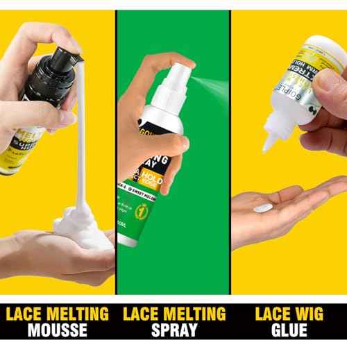 Lace Melting and Holding Mousse Glue-Less Hair Adhesive for Wigs, Wig Glue Lace Melting Spray Lace Melt Mousse for Closure Wigs Extensions, Wig Melting Mousse Supreme Hold for Wig Hair Wig Remover Kit