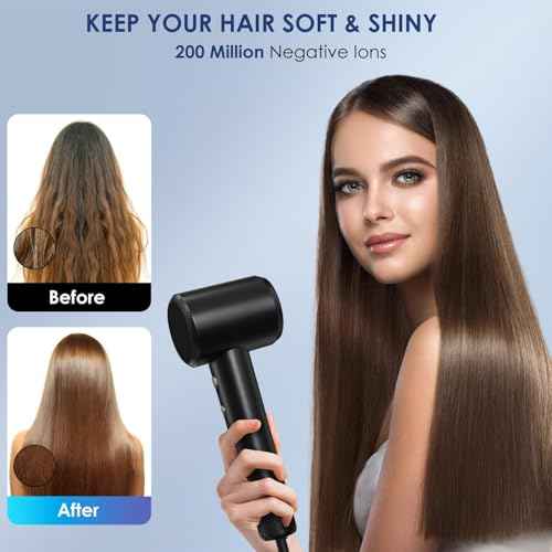 Hair Dryer - 150000 RPM High-Speed Blow Dryer with Negative Ionic Care for Fast Drying. Lightweight, Low Noise Design with 4 Temps/2 Speeds and Magnetic Nozzle (Black)