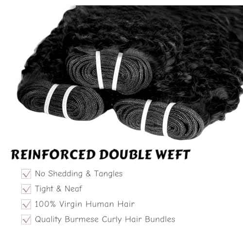 Burmese Curly Bundles Human Hair 16 18 20 Inch 12A Grade 100% Unprocessed Brazilian Virgin Hair Weave with Spriral End 3c4a Quick Weave Real Human Hair Natural Black Hair Extensions