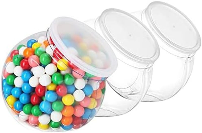 DilaBee 48oz Round Plastic Candy Jars - 3 Pack with Lids for Candy Buffet & Kitchen | BPA-Free Clear Containers