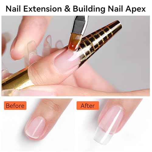 Makartt Clear Gel Builder Kit: Self-Levelling, Long Lasting Extension Hard Gels for Strengthener, Broken Nails Repair Gel Kit with Paper Forms, Dual forms, Nail File and Dual-End Brush 1.06 oz