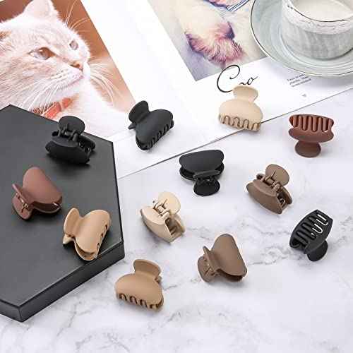 12 Pack Small Hair Claw Clips for Women Thin Fine Short Hair, 1.5 Inch Lolalet Cute Medium Size Jaw Clips Acrylic No Slip Hair Clamps Mini Banana Clips for Girls Kids -Style C