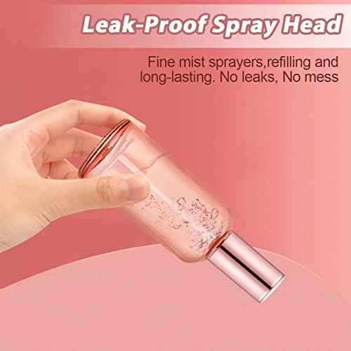 6 Pack 3.4 Oz Pink Glass Spray Bottles,Empty Perfume Fine Mist Atomizer,Refillable Travel Liquid Holder Containers for Cleaning Products,Essential Oils,Body Sprays-Rose-Golden Sprayer