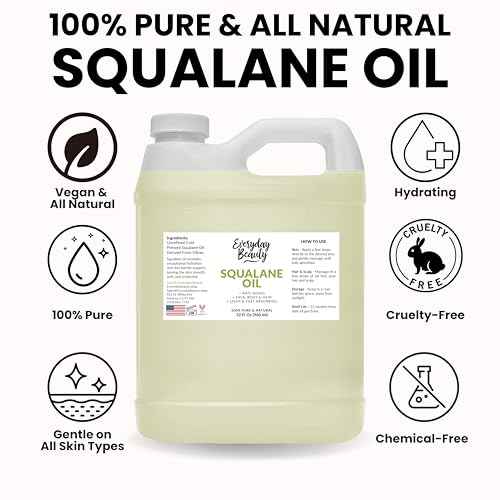 Squalane Oil Bulk- 32 oz 100% Pure & Natural Plant Derived Facial Oil - Cold Pressed and Unrefined Premium Grade Multipurpose Moisturizing Oil For Skin and Hair