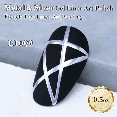 Double Rhythm 15 Ml Metallic Gel Liner Nail Art Gel Bronze Mirror Chrome Painted Drawing Stripper 3D Effect Gel Polish (Chrome Silver-L1009)