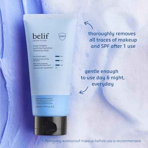 belif Super Knights - Soothing Hydration Cleansing Mask, 3-in-1 Facial Mask & Cleanser with Hyaluronic Acid, Squalane, Madecassoside | For Dry and Sensitive Skin | Korean Skincare (5.0 fl. oz)