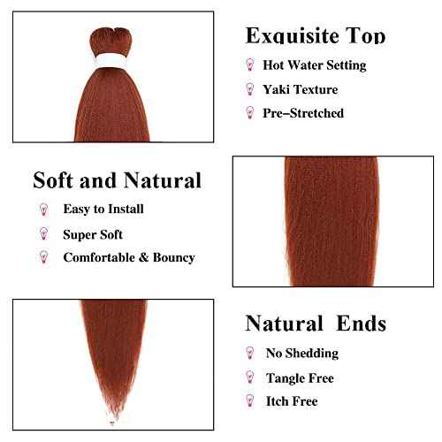 Braiding Hair Pre Stretched Ginger Easy Braids 26 Inches 350 Professional Braids Copper Hot Water Setting Synthetic Braiding Hair for Crochet Extensions (8Pcs,#350)