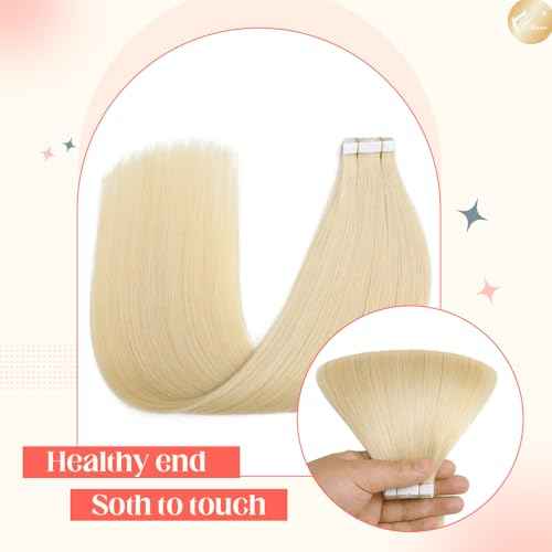 XDhair Blonde Tape in Hair Extensions Human Hair 50g Light Blonde Remy Human Hair Extensions Silky Straight for Women 20 Pieces 20 Inch #60