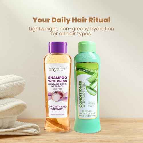 ANYELUZ Onion Shampoo and Aloe Conditioner Set, Strength and Hydration for your Hair, With Onion Extract, Biotin and Argan Oil, Cleanses Deeply and Provides Hydration