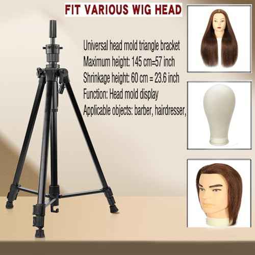 Mannequin Head Stand, 57 Inch Adjustable Wig Stand Tripod Metal Upgrade Foldable Wig Tripod Stand for Cosmetology Hairdressing Training