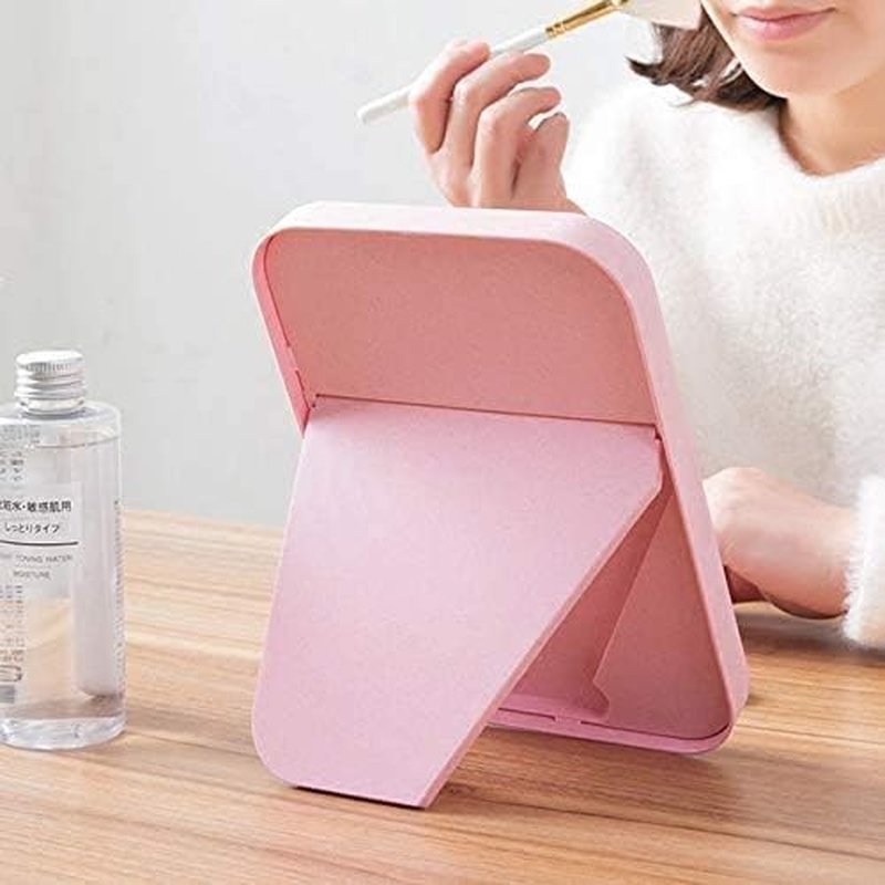 Foldable Makeup Mirror - Portable Square Design with Stand | Ideal for Women - Beige
