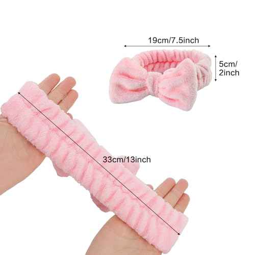 Spa Headbands,Makeup Headbands for Women,Facial Headband Bulk,Soft Coral Fleece Headband for Makeup,Cosmetic Head Wraps,Bow Hair Bands for Face Washing Shower Skin Care (pink, 12pcs)