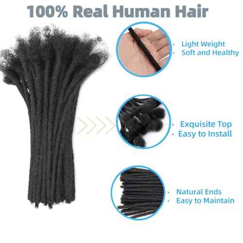Loc Extension Human Hair 0.4cm Width 8inch 40 Strands 100% FUll Handmade Permanent Dreadlock Extension Human Hair for Women/Men/Kids Can Be Dyed Bleached Curled (Width 0.4cm Natual Black)