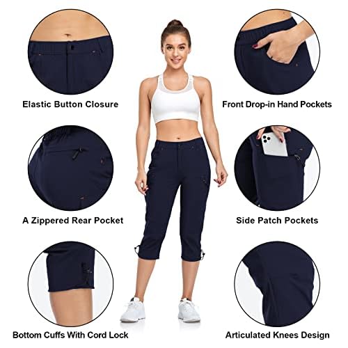 GymBrave Women's Hiking Cargo Pants Quick Dry Outdoor Camping Capris Water Resistant UPF 50 with Zipper Pockets