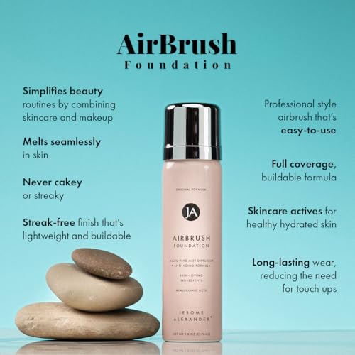 Jerome Alexander MagicMinerals AirBrush Foundation ? 2 Piece Set with Airbrush Foundation and Kabuki Brush - Spray Makeup with Anti-aging Ingredients for Smooth Radiant Skin - Light Medium