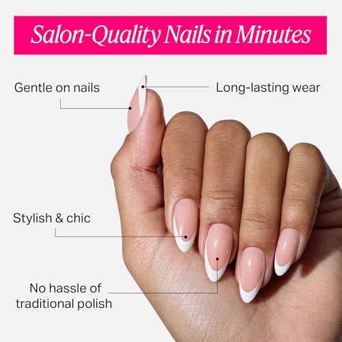 Nailboo Press On Nails, Salon-Quality Reusable Fake Nails for Fast DIY Manicure with Strong Hold Nail Glue for Press Ons, Nail File, & Alcohol Prep Pads, Frenchie