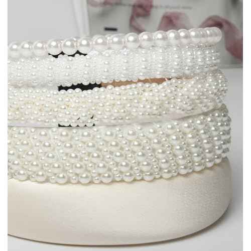 Cuizhiyu 5PK White Pearl Headbands for Women Girls Cute Pearl dainty Headbands Bling Faux Pearls Hairbands Wedding Hair Accessories hair hoop headband