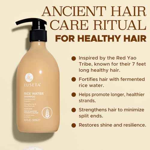 Luseta Rice Water Shampoo Strengthening & Nourishing Revitalizes Shine for All Hair Types Hydrating & Frizz Control for Women and Men 16.9oz