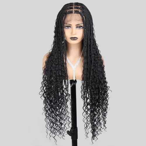 36 inch Knotless Boho Braided Wigs for Women 360 Single lace Bohemian Box Braid Wig With Baby Hair