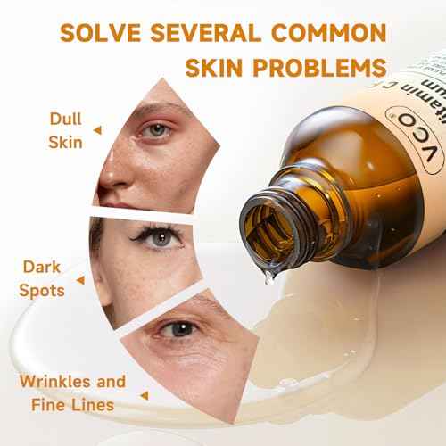 VGO Vitamin C Serum for Face, Vit C Anti Aging Serum with Hyaluronic Acid & Vitamina E, Deep Hydration Facial Care for All Skin Types, 1.01oz / 30ml