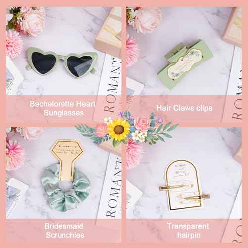 Sage Green Bridesmaid Gifts for Proposal, 8PCS Girls Gift Set with Hair Claws, Scrunchies, Makeup Clips & Heart Sunglasses, Wedding Bachelorette Party Favors, Birthday Gifts for Women Teens