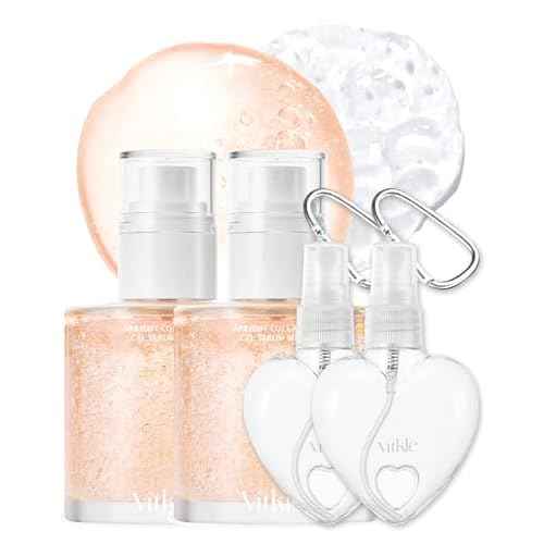 Apricot Collagen Gel Serum Mist Korean Face Moisturizer Spray - 8 Layer Hyaluronic Acid and Bakuchiol - Heart Shape Clear Keychain Refillable Travel Portable Bottle, 6.76 fl.oz