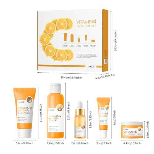 Skincare Gift Set for Teenage Girls,Vitamin C Skin Care Set - 5 Piece Gentle Skin Cleaning & Care Travel Size Kit With Cleanser, Toner, Face Serum,Eye Cream,Face Cream Brighten Face Skin Care Kit