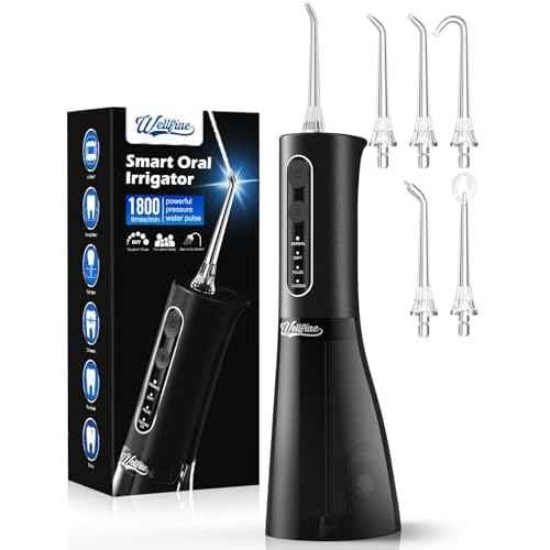 Water Dental Flosser Teeth Pick: WELLFINE Portable Cordless 4 Modes Flossers Pic 300ML Rechargeable Floss Pik Powerful IPX7 Waterproof Oral Irrigator for Cleaning Gum Care Braces for Home Travel