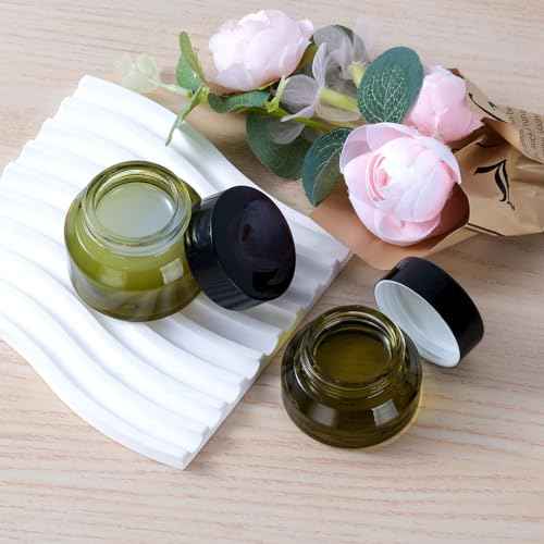 12 pack Glass Cosmetic Jars with Lids Small Lotion Containers for Traveling Green Empty Skincare Container for Face Cream Toiletries Makeup (1oz)