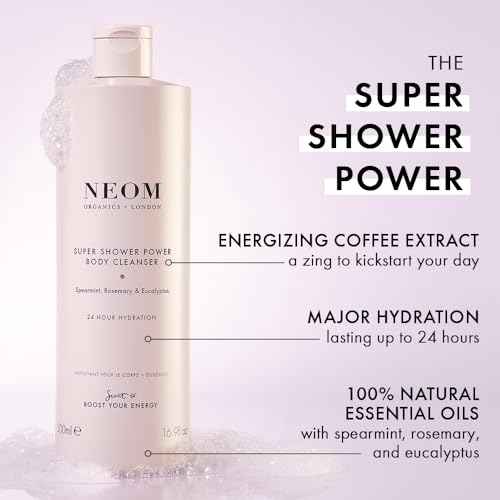 Neom ? Super Shower Power Body Cleanser Shower Gel, 500ml | Spearmint, Rosemary & Eucalyptus | Invigorating Fragrance, Hydrating & Nourishing | 100% Natural Fragrance