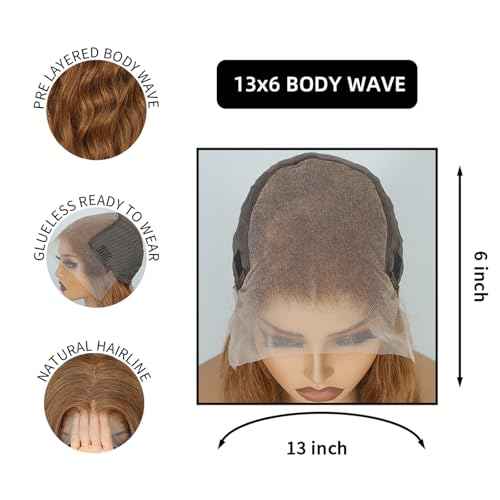 Chocolate Brown Lace Front Wig Human Hair 12A 250% Density HD Glueless Colored Brown 13X6 Body Wave Lace Front Wigs Human Hair pre Plucked with Baby Hair 22 Inch