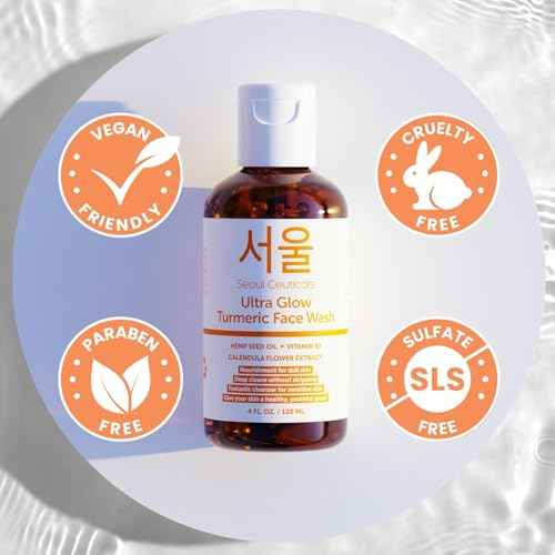 SeoulCeuticals Korean Turmeric Face Wash Cleanser ? Vegan Cruelty Free Korean Skincare Facial Cleanser ? K Beauty Skin Care for Dry Sensitive Skin 4oz