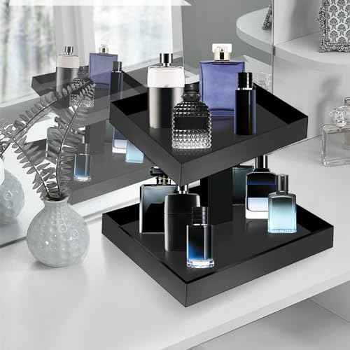 YAGELI Black Perfume Organizer for Men - 2 Tier Acrylic Cologne Rack Organizer for Men, Rectangular Vanity Storage with Sturdy Design, Space Saver for Bathroom & Bedroom