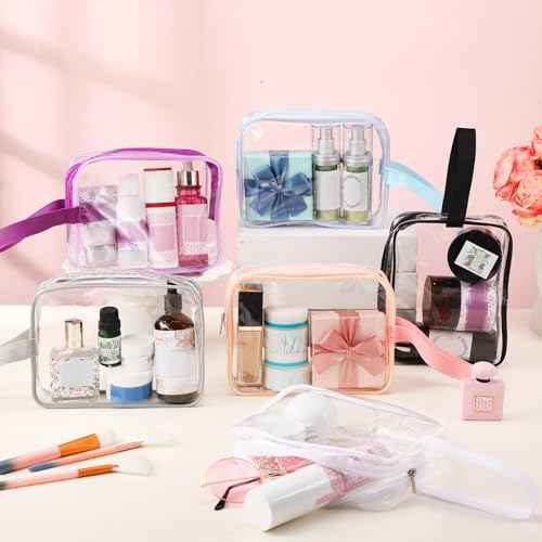 Silkfly Clear Toiletry Bag PVC Travel Cosmetic Bag with Handle Strap Makeup Pouch with Zipper Summer Vacation Salon Graduation Gift End of the Year Gifts(Gentle Colors,24 Pack)