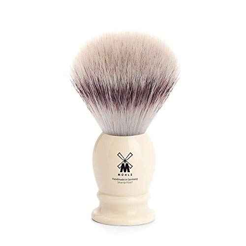 M?HLE Classic Faux Ivory Medium Silvertip Fiber Shaving Brush - Synthetic Luxury Shave Brush for Men, Rich Lather