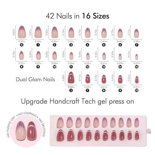 VSALON Short Almond Press-On Nails, 42 Count (Pack of 1), French Tip & Cat Eye, Cream Finish, Plastic, 16 Sizes & 10 Alternative Nails, UV Glue, Easy Tabs, Remover (Rose Sweetheart)