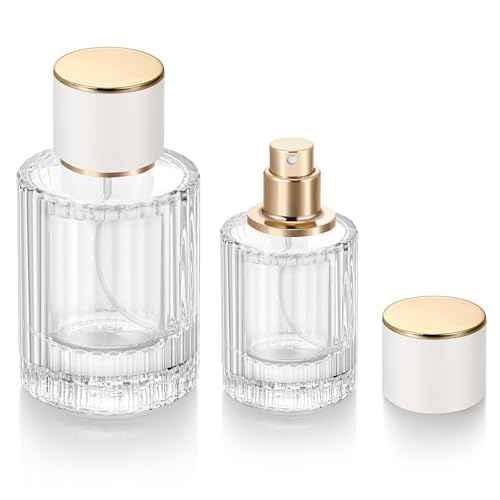 2 Pack 30ml 50ml Empty Perfume Spray Bottles, Refillable Fine Mist Atomizer Portable Travel Cologne Atomizers Fragrance Containers Sprayer for Perfume(50ML White cap and 30ML White cap)