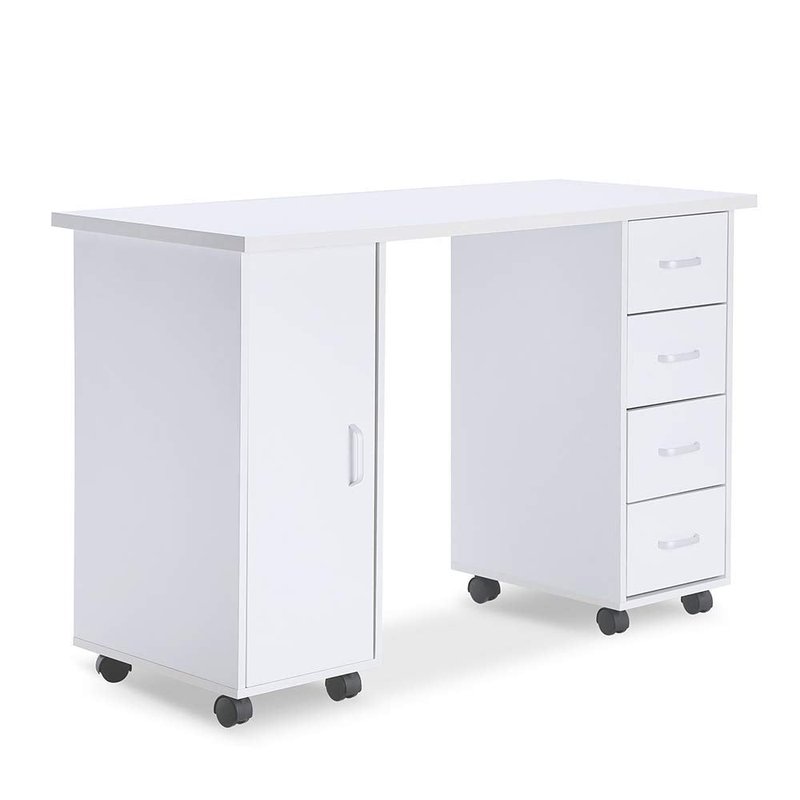 Paddie Manicure Nail Desk for Technician, Acetone Resistant Wooden Salon Spa Nail Table Station w/Cabinet, Drawers, Controllable Wheels & Client Wrist Pad