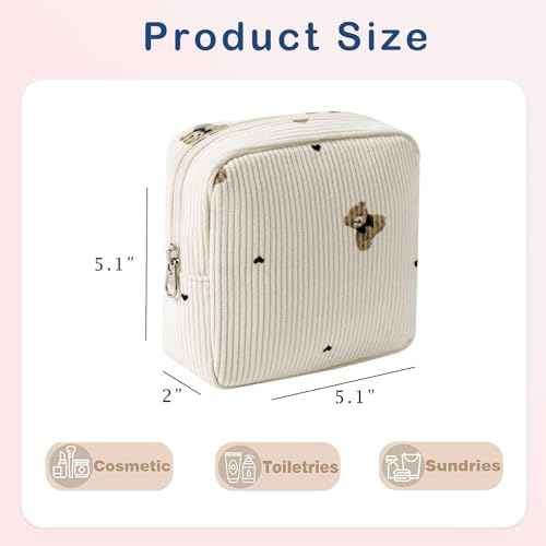 Cute Small Corduroy Zipper Makeup Bag, Mini Coquette Aesthetic Pouch with Bear Pattern for for Purse,Key Pocket Lipstick Bag Card Holder Data Cable Organizer for Women Girls (02Biege Bear)