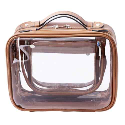SANHECUN traveling toiletry Case large clear cosmetics case makeup bag Dimensions | LxWxH:10¡± x 4.5¡± x 7.5¡±(Brown, Medium)