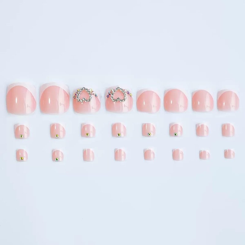 CTTHNBD Press on Toenails - White French Tip Fake Nails with Heart Design - Summer, Short Square Press on Toe Nails - for Women 24 Pcs
